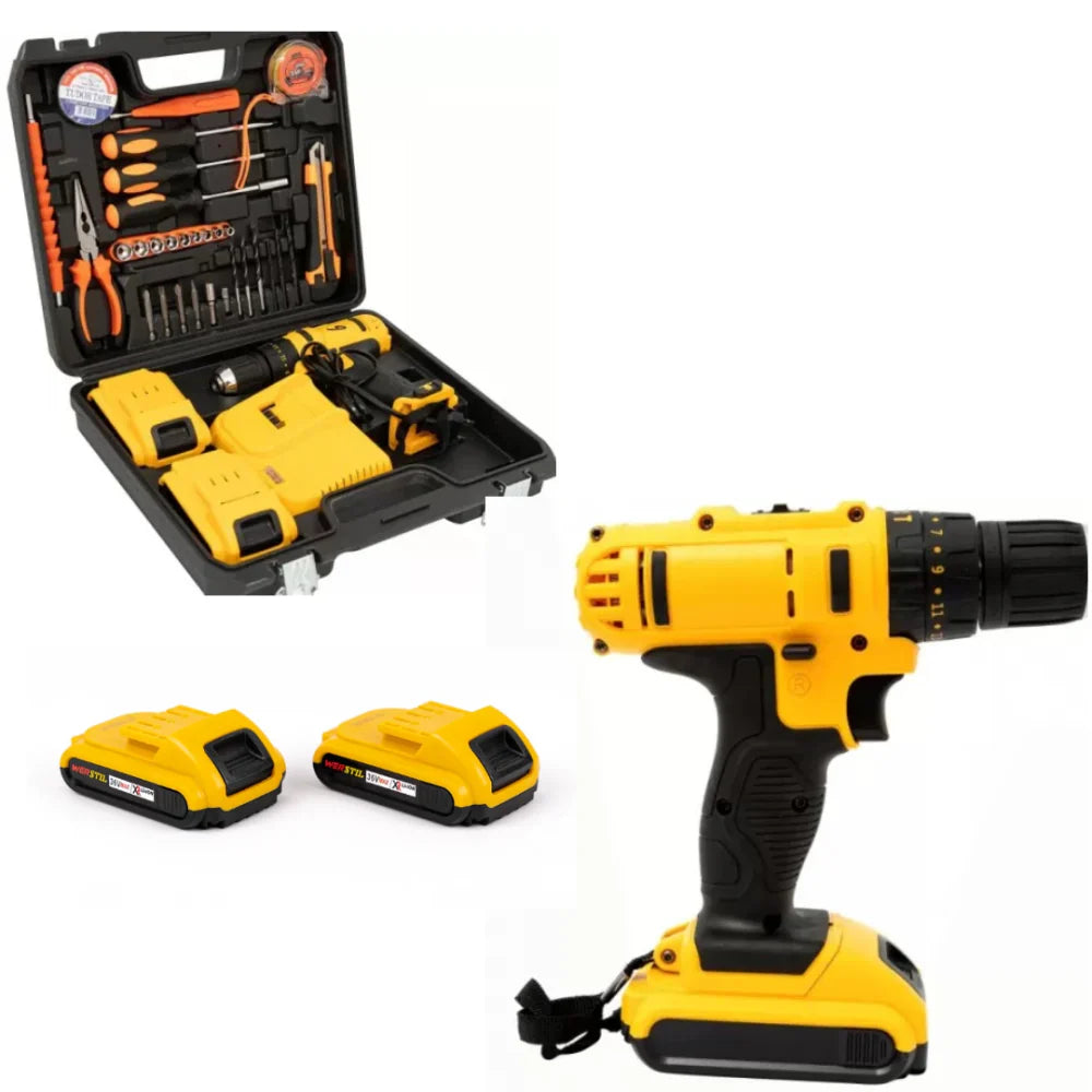 Pachet promotional unelte: Trusa Bormasina cu 2 Acumulatori 36V 5Ah, Autofiletanta cu Percutie cu 30 de accesorii + Mini drujba cu lant, fara fir, lama 6 inch, portabil , cu 2 acumulatori + 2 lanturi