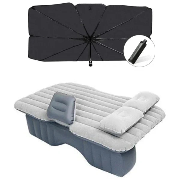 Pachet Saltea gonflabila pentru masina + Parasolar pliabil tip umbrela pentru parbrizul masinii