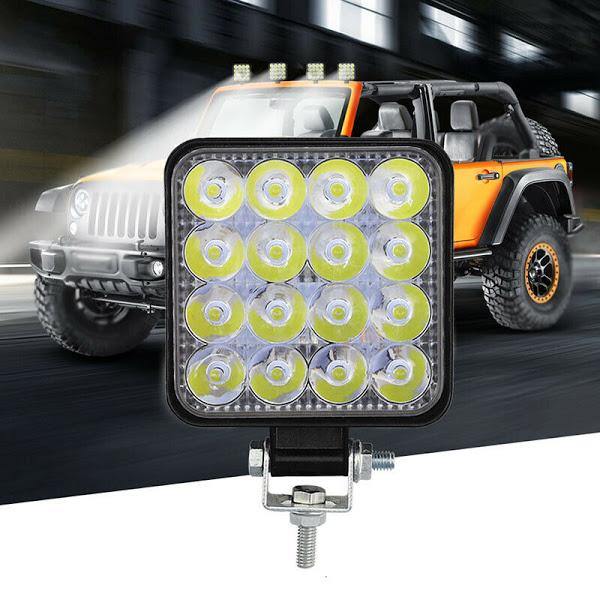 Set 4 proiectoare auto OFF-ROAD 48W cu 16 LED, lumina alba rece 6500K