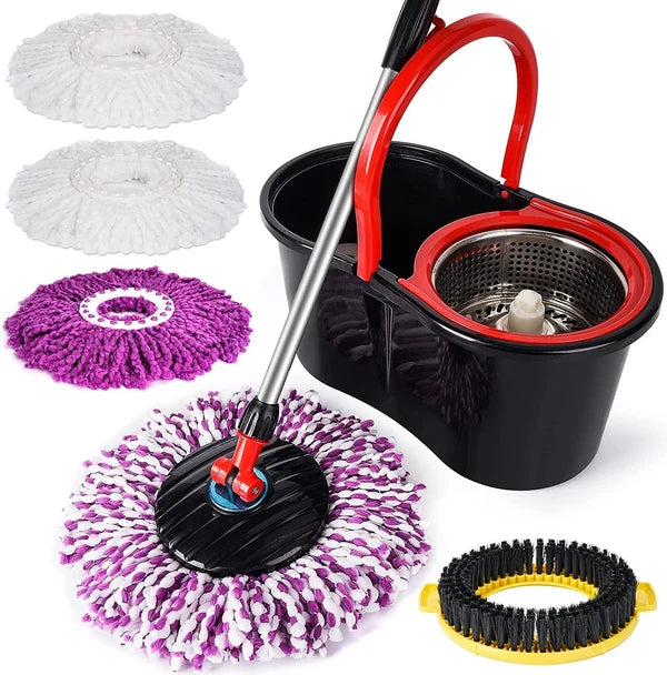 Set mop magic rotativ 360 grade , cu talpă și cuva din inox , 4 rezerve diferite