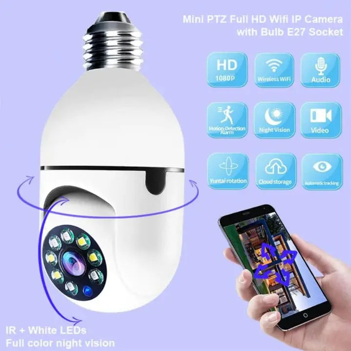 Set 2 Camere IP, WI-FI, HD, Smart-Bulb, tip Bec cu Senzor de Miscare si Aplicatie Telefon + 2 x Card memorie CADOU