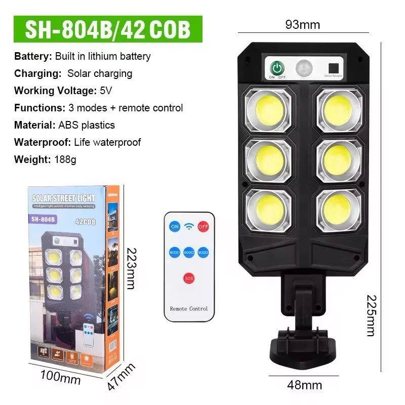 Set 3 x Lampa Solara Stradala LED, 10W, Senzor miscare, Telecomanda, Negru