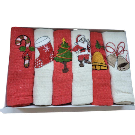 Set 6 prosoape bucatarie, model Craciun, 40x60 cm