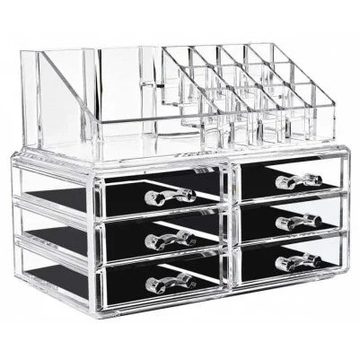 Organizator pentru cosmetice, cu sertare, incapator + Mini lampa UV pentru unghii CADOU