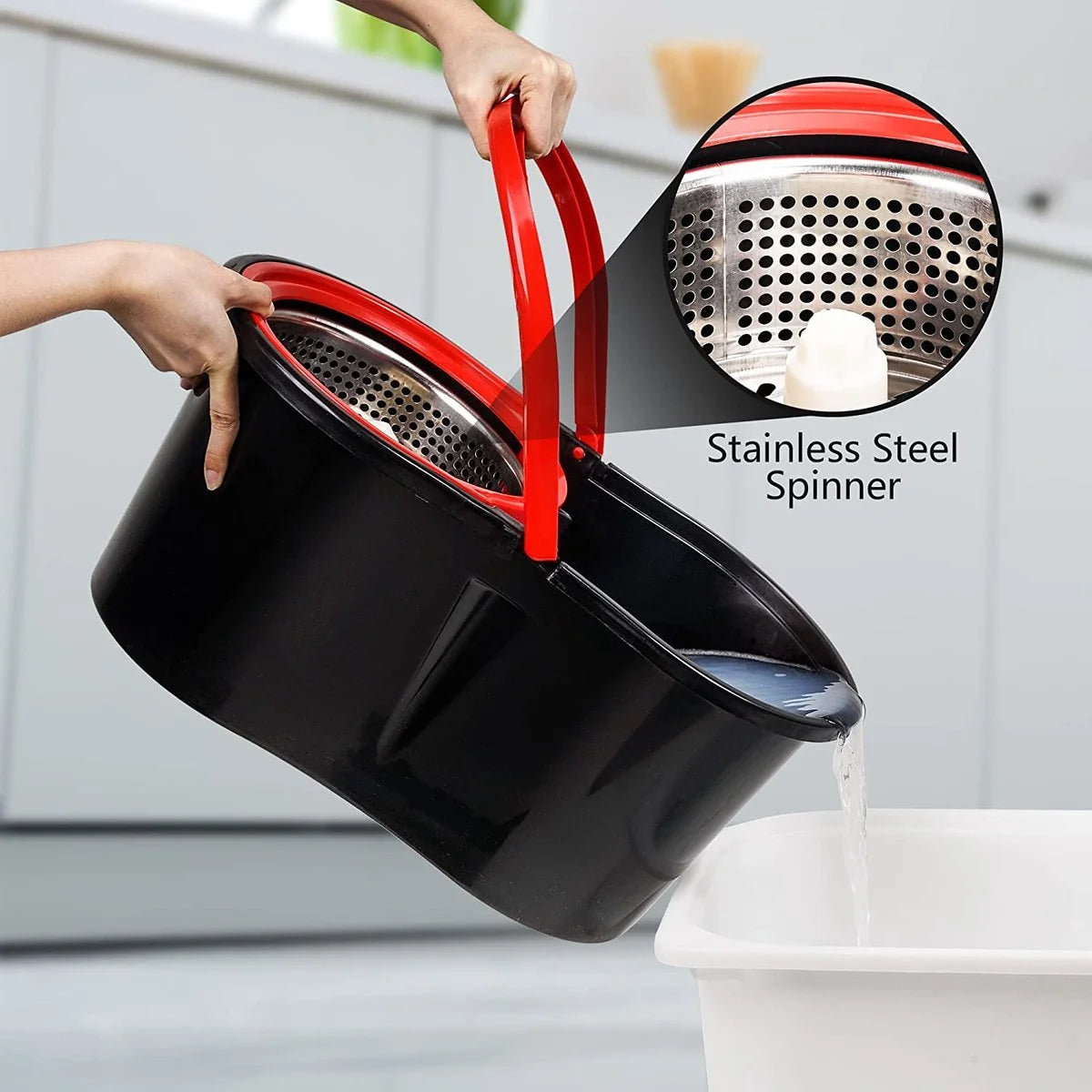 Set mop magic rotativ 360 grade , cu talpă și cuva din inox , 4 rezerve diferite