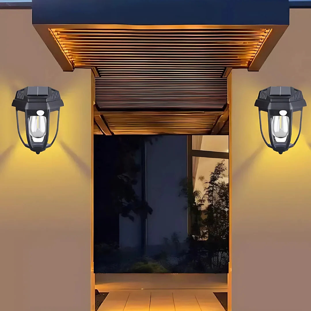 Set 4 Lampa solara LED cu incarcare solara, Pentru terasa, casa si curte, Pornire automata pe timp de noapte