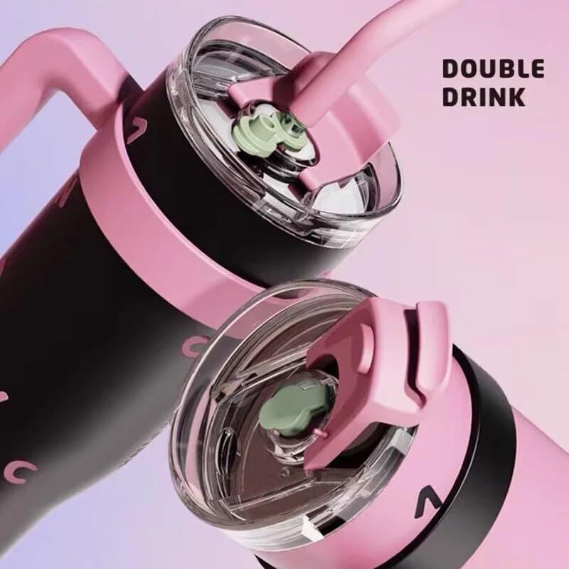 1+1 CADOU Pahar termos izolat din otel inoxidabil, 1200 ml, cu pereti dubli, maner si pai