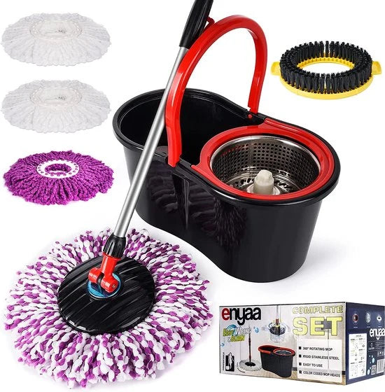 Set mop magic rotativ 360 grade , cu talpă și cuva din inox , 4 rezerve diferite