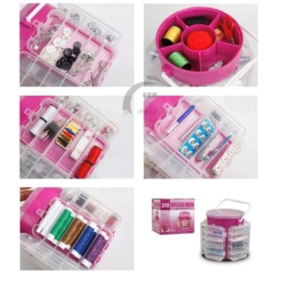 Set Masina de cusut manuala, portabila, cu baterii + Trusa de cusut si croitorie, portabila, cu 210 accesorii