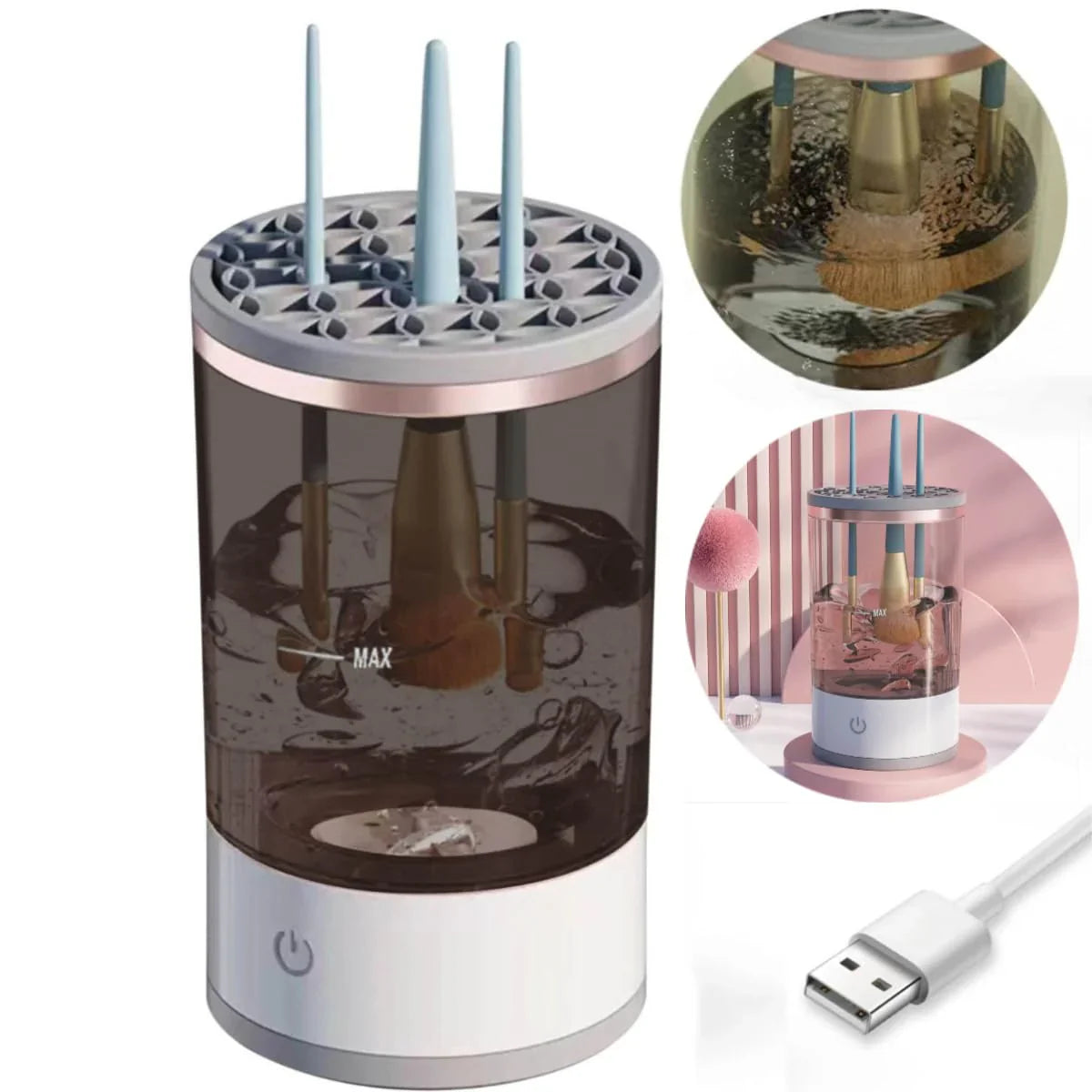 Dispozitiv electric pentru curatarea pensulelor de machiaj, incarcare USB, Alb