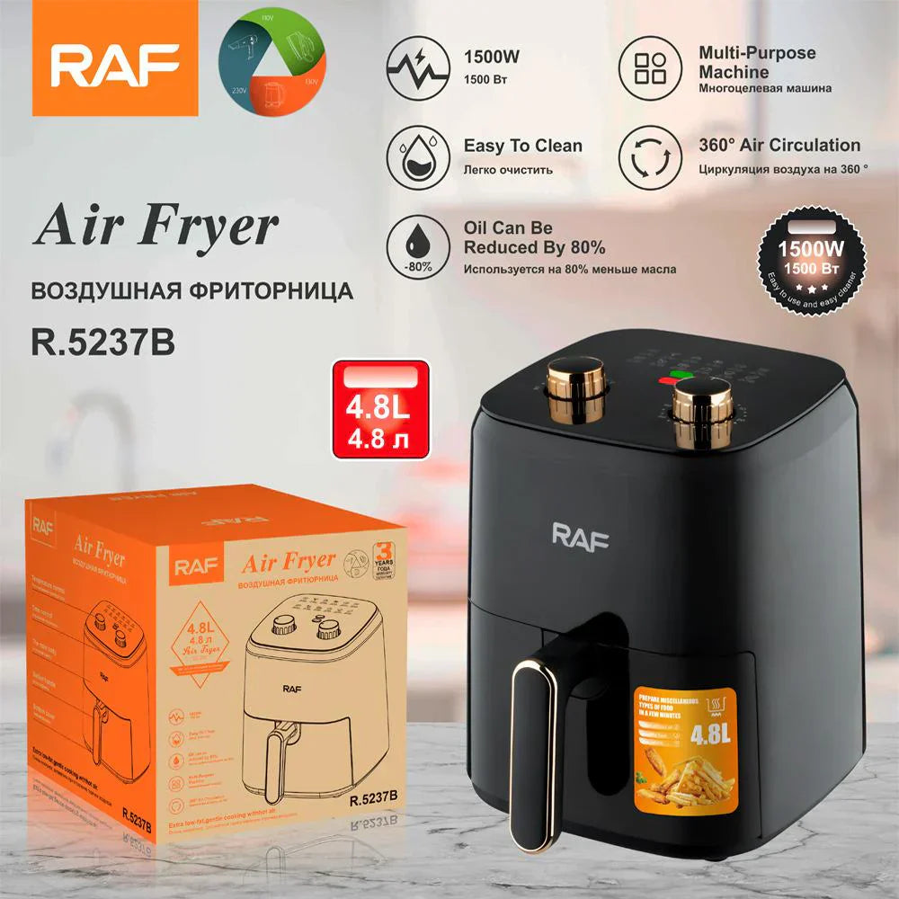 Friteuza Air Fryer RAF R5237 cu aer cald, fără ulei – Capacitate 3L, 12 Programe, 1300W