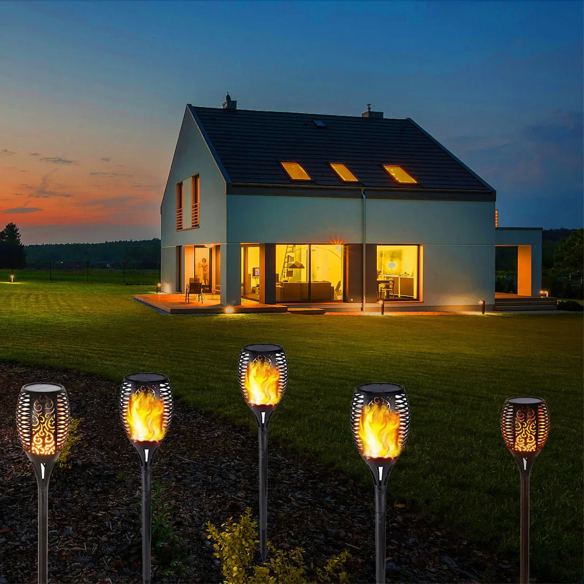 Set 8 x Lampa solara tip torta cu efect flacara 51.5 cm