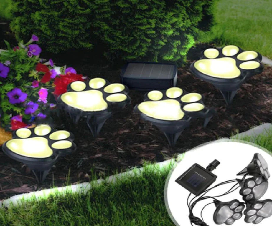 Set 8 Lampi Solare Led Tip Amprenta Labuta de Caine cu Infigere in Gazon
