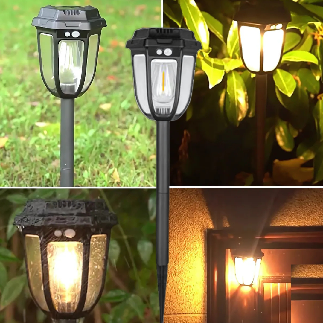 Set 4 Lampa solara LED cu incarcare solara, Pentru terasa, casa si curte, Pornire automata pe timp de noapte