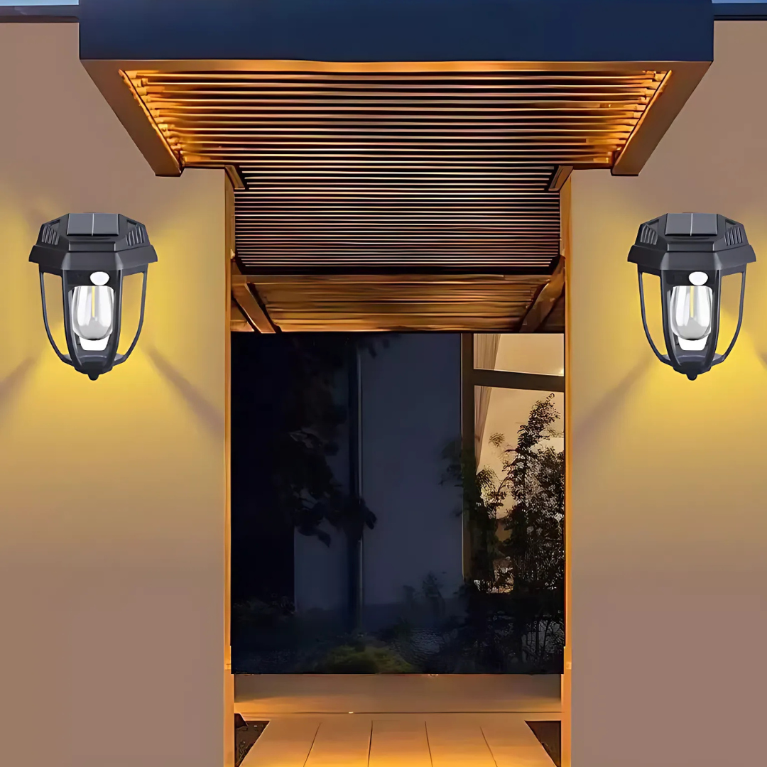 Set 4 Lampa solara LED cu incarcare solara, Pentru terasa, casa si curte, Pornire automata pe timp de noapte