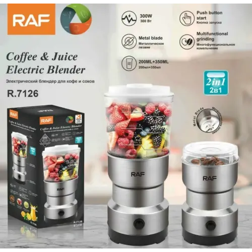 Blender Electric 2 în 1, Măcinător Cafea și Juicer Suc de Fructe RAF-7126, 300W