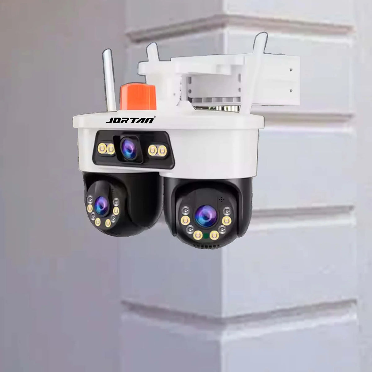Camera de Supraveghere JORTAN, WiFi, Tripla, 9MP, PTZ 355°, 3 Lentile, IP66, Audio Bidierctional + Card 32GB
