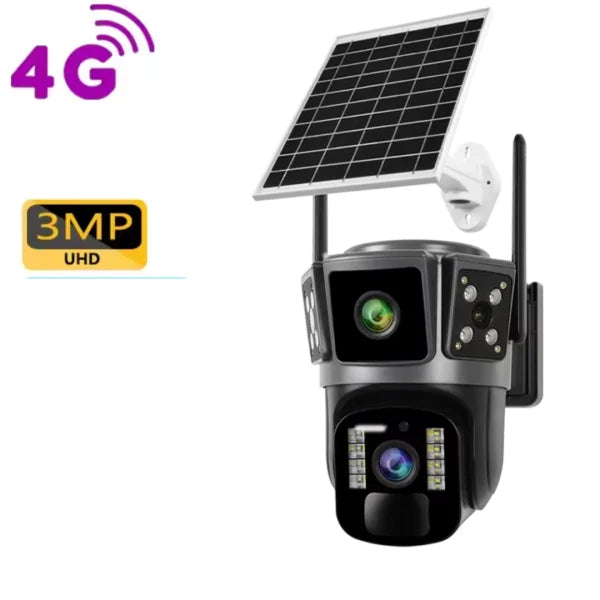 Camera Supraveghere 4G cu Panou Solar - Dubla Lentila 360°, Full HD, Viziune Nocturna Color + Card 32GB