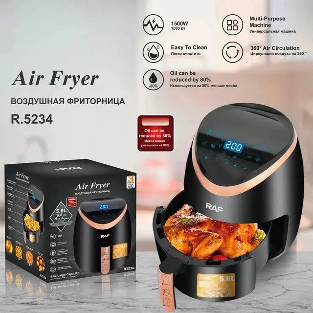 Friteuză Electrică cu Aer Cald RAF R.5234, 2400W, 6.0L, panou tactil, negru