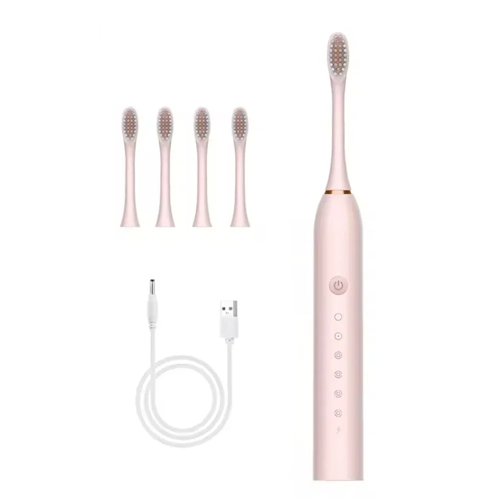 Set 2 Periuțe de Dinți Electrice, 6 Moduri, Temporizator, 4 Capete de Schimb