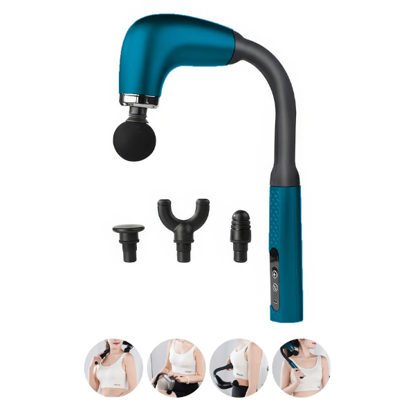 Pistol de masaj cu maner extins, 4 capete de masaj, 9 viteze, Aparat Pentru Masaj Premium