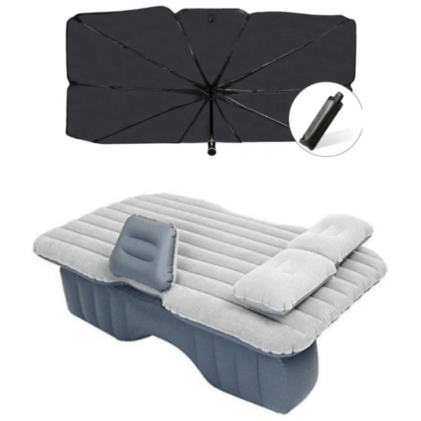 Pachet Saltea gonflabila pentru masina + Parasolar pliabil tip umbrela pentru parbrizul masinii