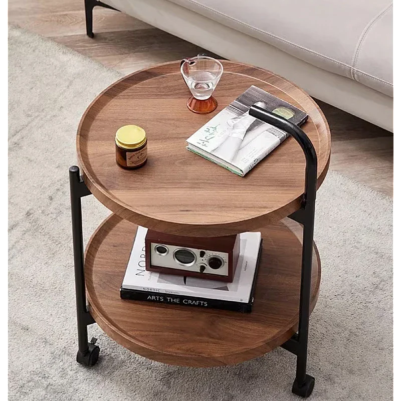 Masa rotunda de cafea pentru living cu roti design nordic 40 x 40 x 65cm