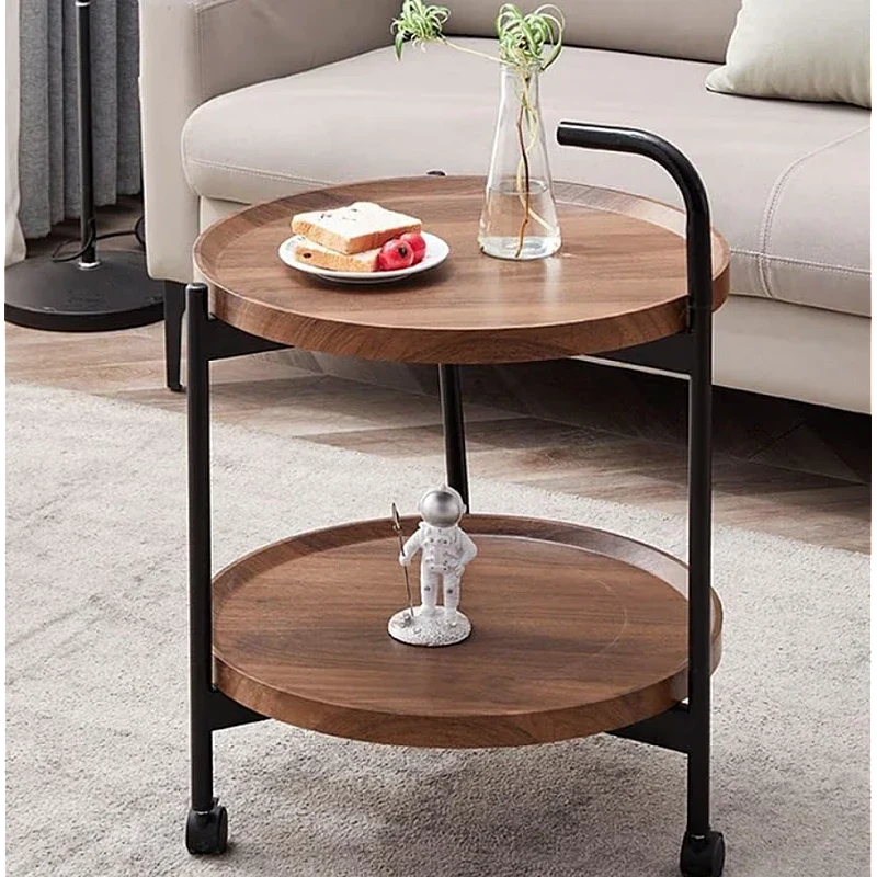 Masa rotunda de cafea pentru living cu roti design nordic 40 x 40 x 65cm
