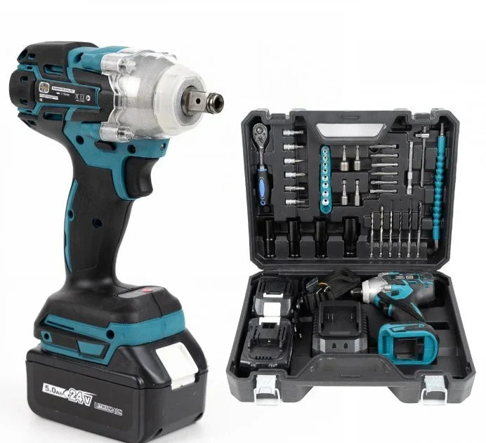 Cheie de impact 550 Nm cu 2 acumulatori 48V, 43 accesorii si valiza transport