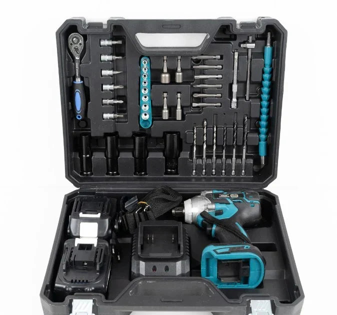 Cheie de impact 550 Nm cu 2 acumulatori 48V, 43 accesorii si valiza transport