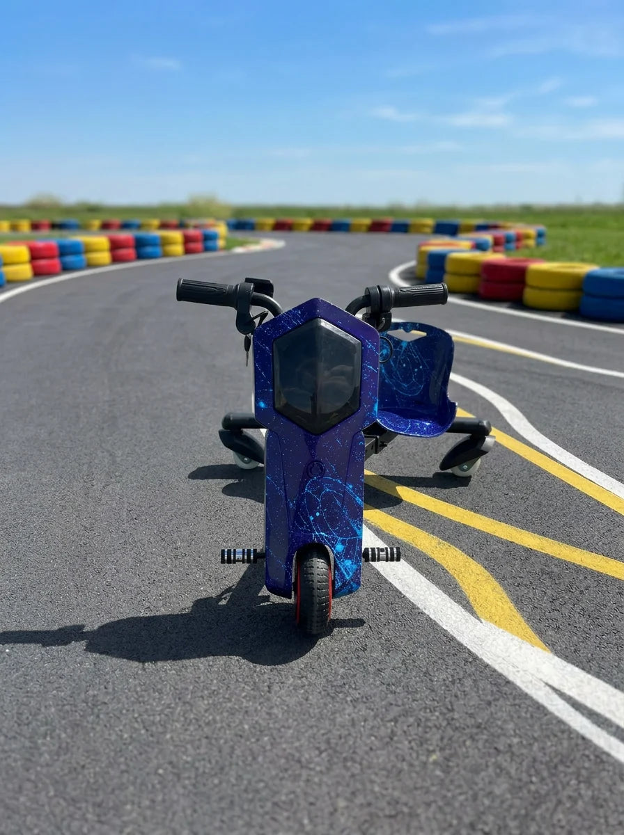 Tricicletă electrică drift Premium pentru copii, 350W + cască si echipament complet de protecție CADOU