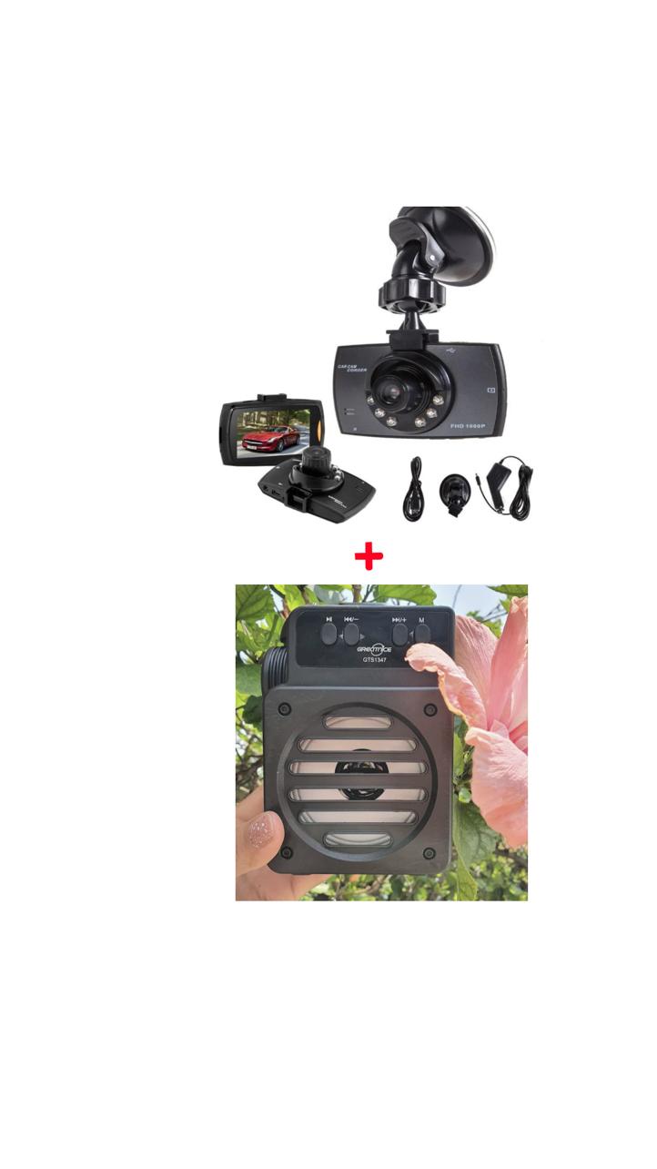 Pachet: Camera auto DVR, 2.4 inch, HD, filmare noaptea + Boxa portabila cu lumina Led si functie de Radio Fm