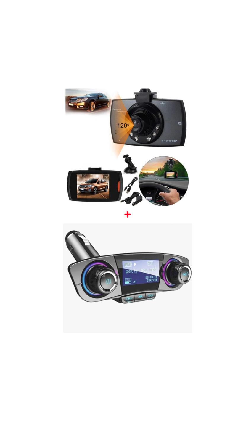 Pachet: Camera auto HD, display 2.4inch, G senzor + Transmitator auto FM cu MP3 Player, Bluetooth si Functie Incarcare Telefon