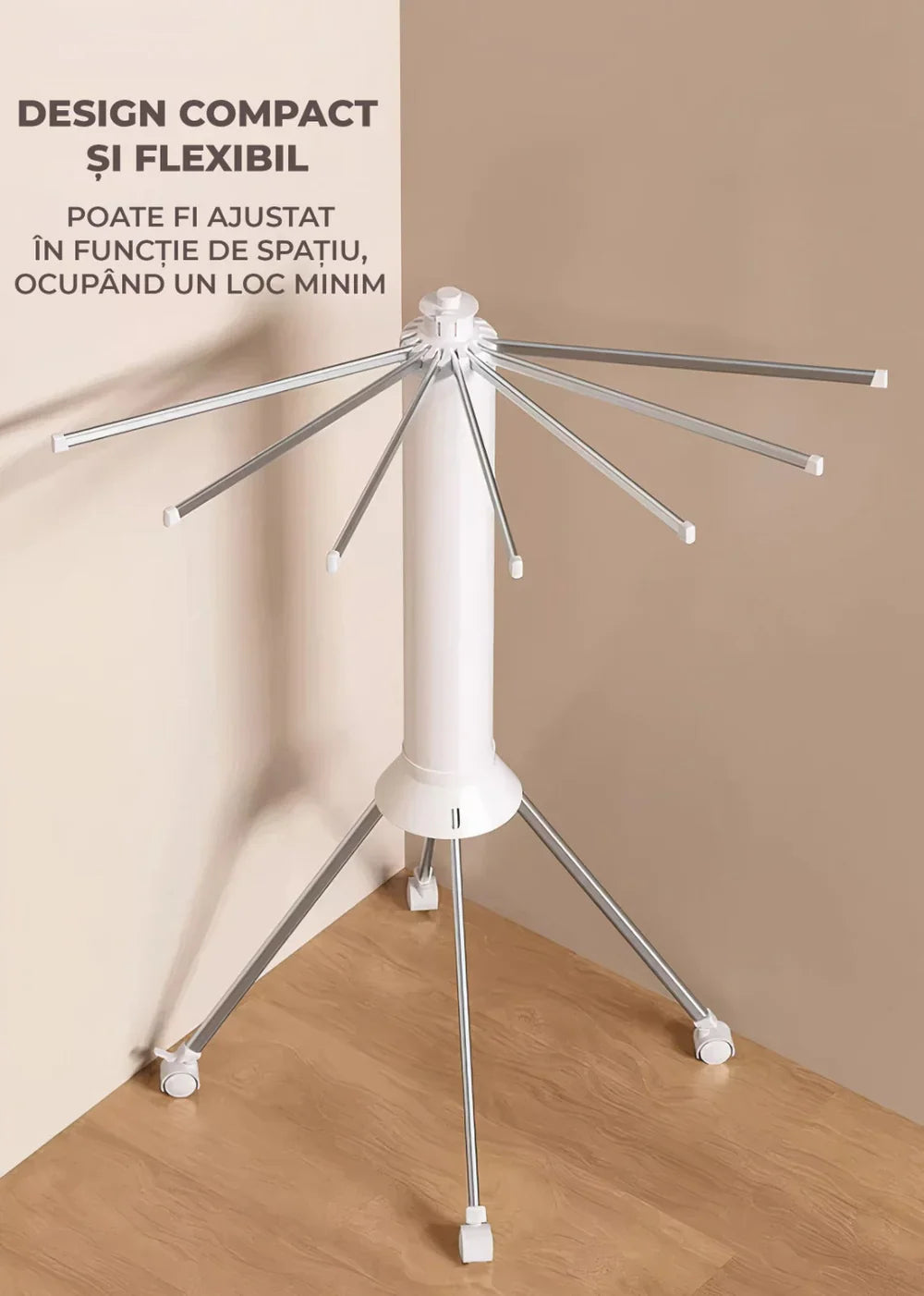 Uscator de Rufe Tip Caracatita, cu Roti si Brate Metalice, Compact si Reglabil