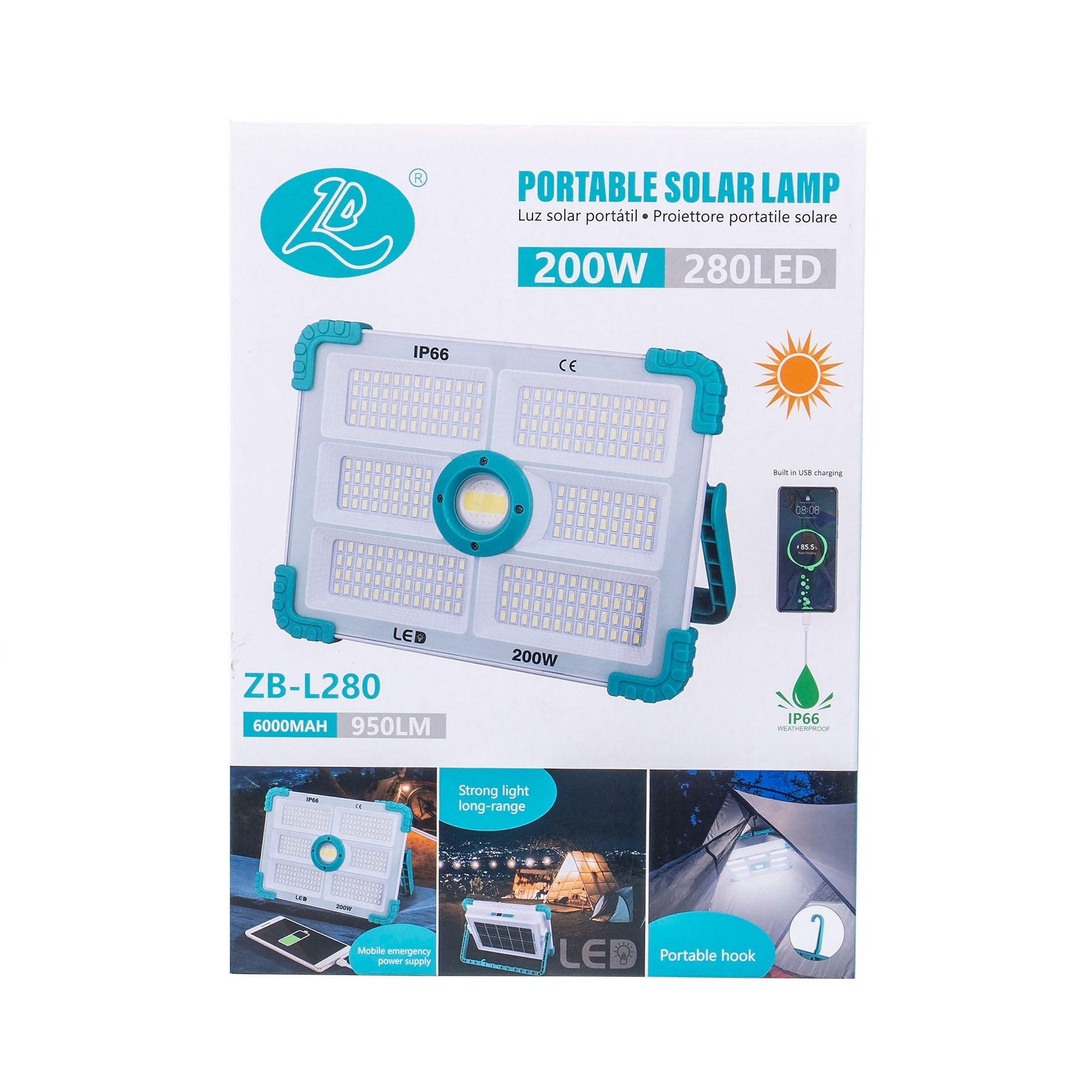 Proiector LED cu incarcare solara si USB, panou incorporabil, diferite variante de putere