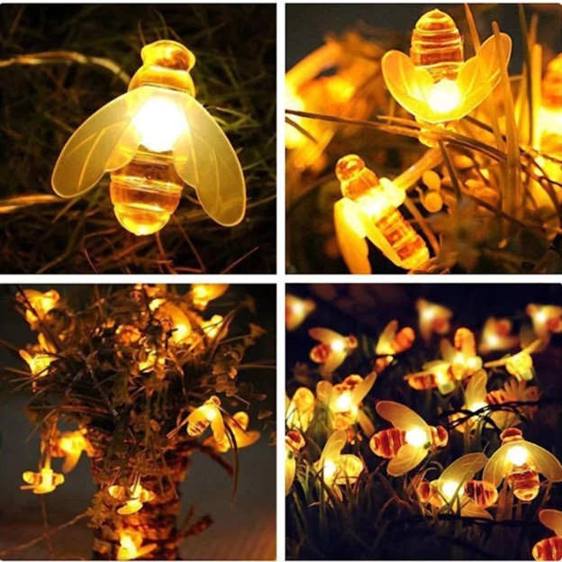 Set 2 x Instalatie solara cu 30 albinute LED, interior-exterior, alb cald