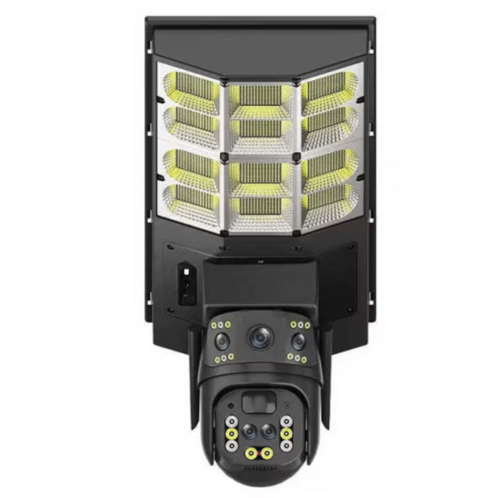 Camera de supraveghere tripla exterior V380 cu alimentare solara, baterie 16000 mAh, proiector 450w, zoom 10x, detectare si urmarire umana, audio bidirectional, securitate avansata fara firi