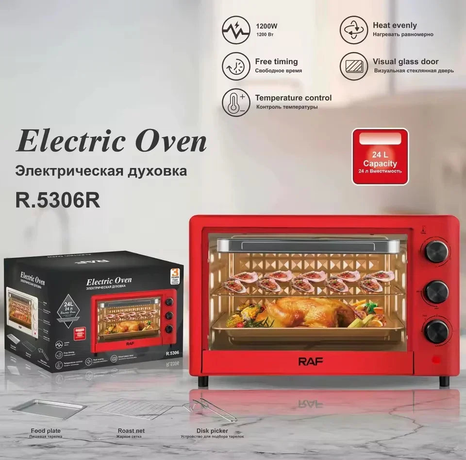 Cuptor electric, RAF R5306R, 1200W, capacitate 24L, 42x25x28cm, rosu