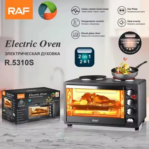 Cuptor si plita electrice cu 2 suprafete, RAF R5310S, 1500W+1600W, capacitate 40L, 50x32cm, negru
