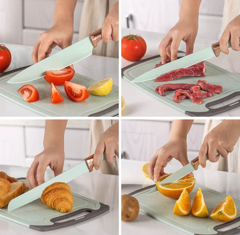 Set 19 ustensile de gatit din silicon cu maner rezistent din bambus, suport si tocator