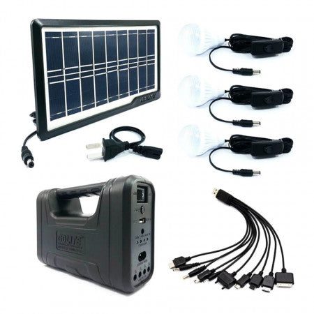 Kit solar portabil Gdlite GD-8017 Plus, USB, 3 becuri, lanterna LED