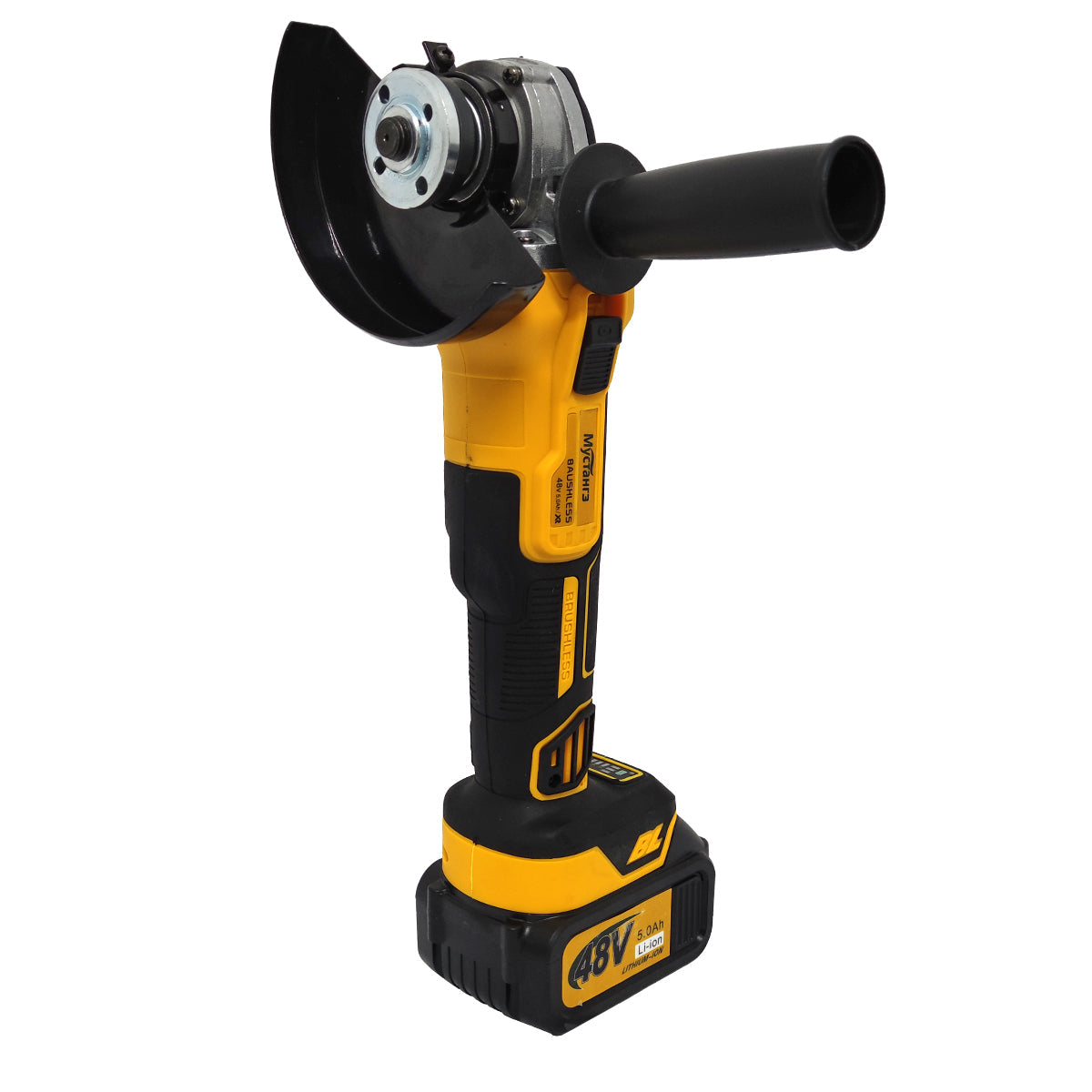 Polizor unghiular cu 2 acumulatori, Brushless, 48 V, 5 Ah, Diametru disc 125 mm, 8100 Rpm, Galben