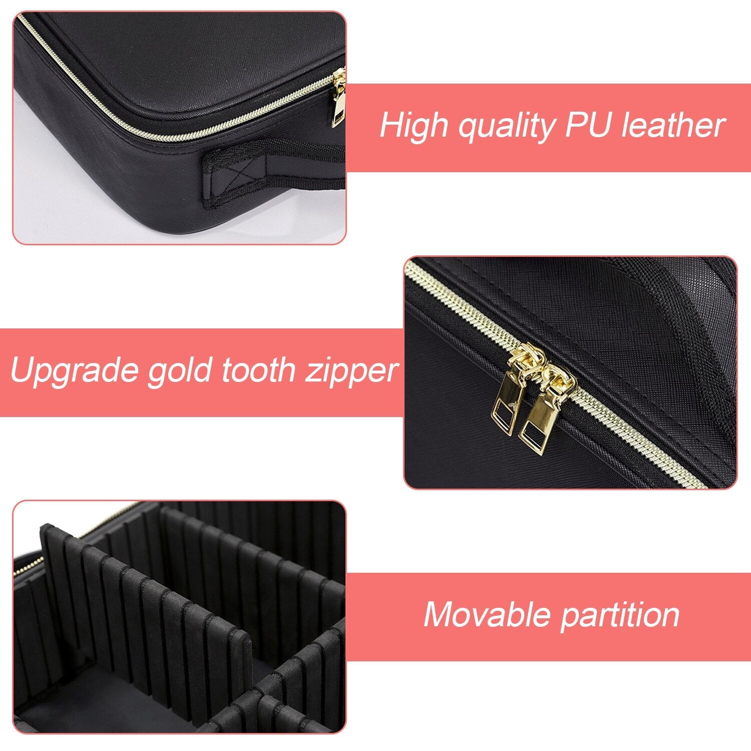 Portfard impermeabil, compartiment ajustabil, cu LED, negru