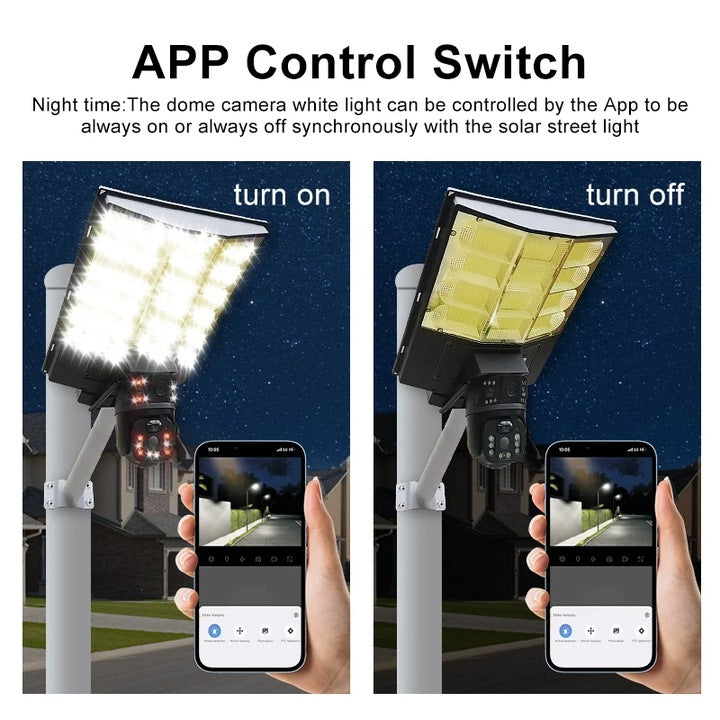 Camera de supraveghere tripla exterior V380 cu alimentare solara, baterie 16000 mAh, proiector 450w, zoom 10x, detectare si urmarire umana, audio bidirectional, securitate avansata fara firi