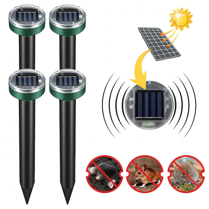 Set 4 aparate solare anti rozatoare cu ultrasunete pentru gradina si curte
