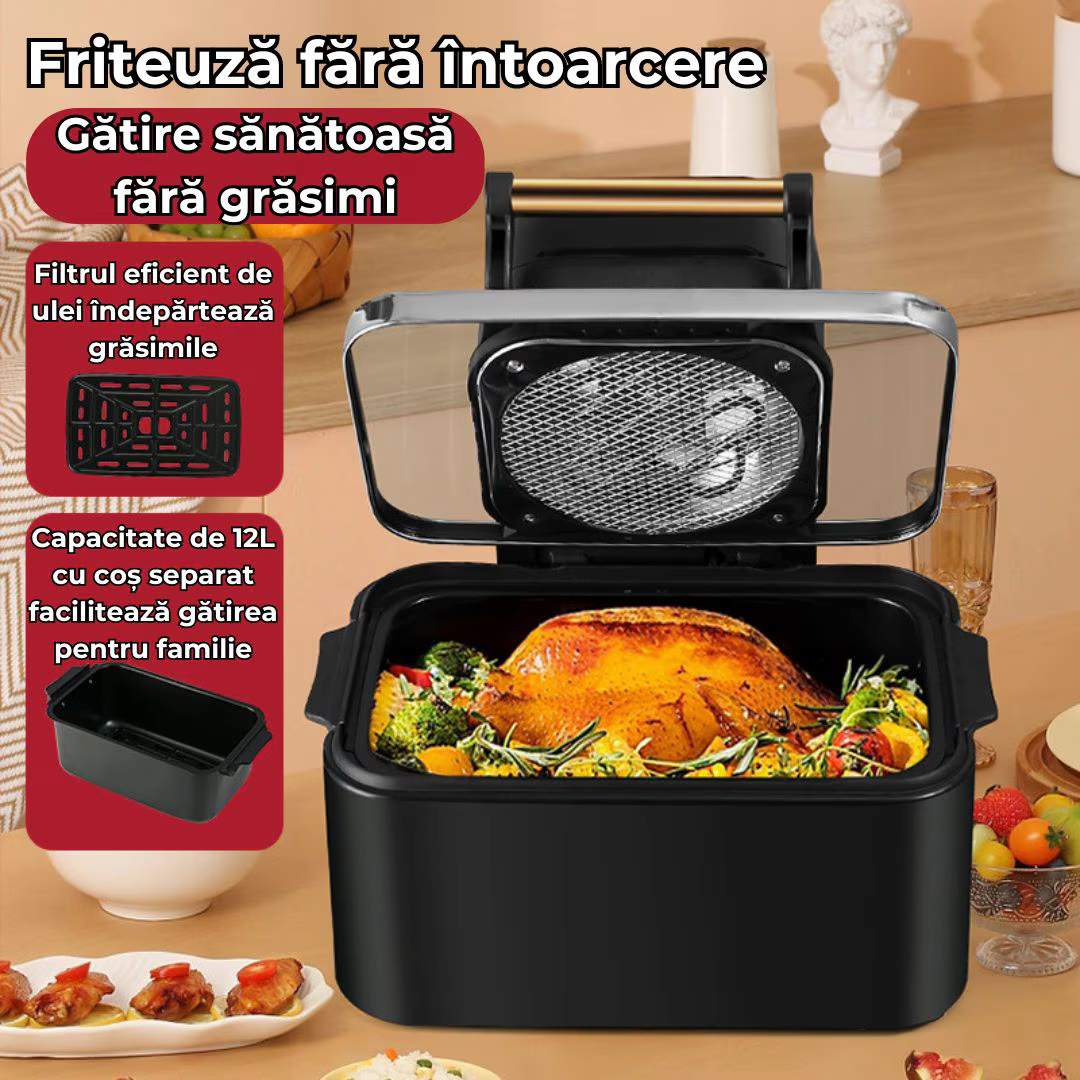 Friteuza profesionala cu aer cald 3 in1 digitala fara ulei Airfryer, 1700W, capacitate 12l, Control touch