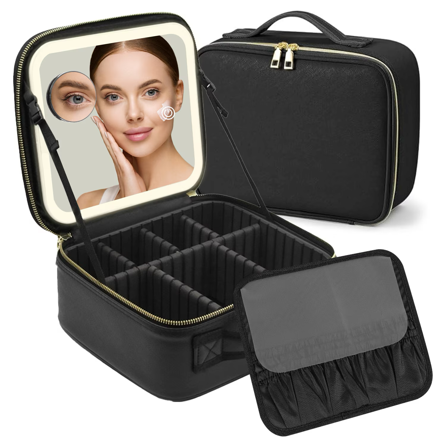 Portfard impermeabil, compartiment ajustabil, cu LED, negru