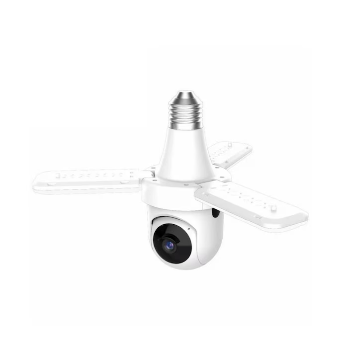 Camera Bec cu 3 Brate de lumina LED 3MP HD WiFi PTZ, pridere bec E27