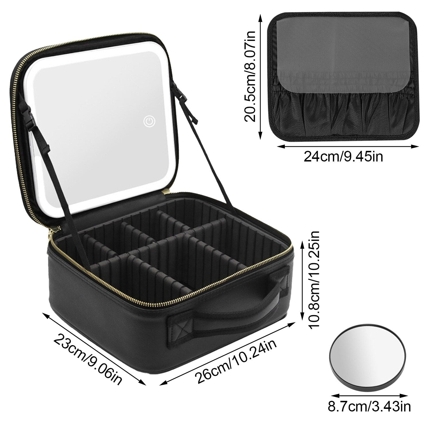 Portfard impermeabil, compartiment ajustabil, cu LED, negru