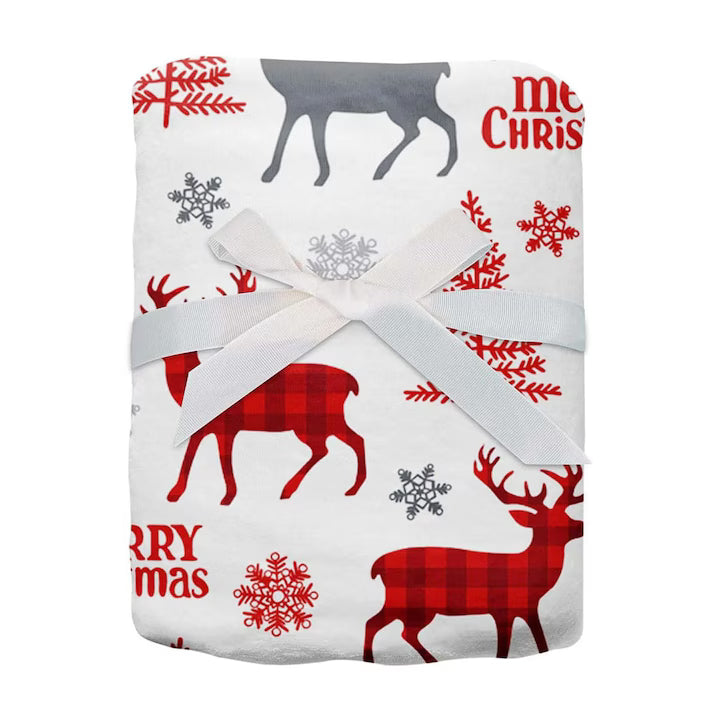 Set 2 x Patura flanel Christmas, 150x200cm, model fulgi de zapada, multicolor